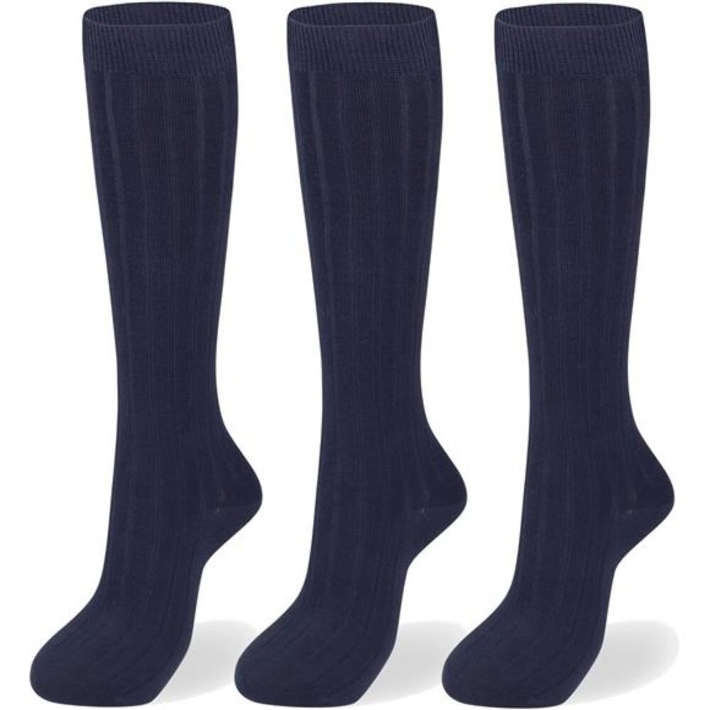 3 Packs‎ Unisex Black Soft Knee High School Uniform Socks for Boys and Girls